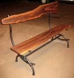 Walnut and Iron Bench -- solid black walnut seat and back, custom ironwork