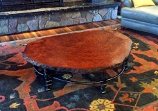 Redwood Burl -- reclaimed natural edge redwood lace burl top, custom ironwork