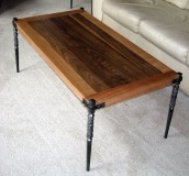Wood & Iron Coffee and End Tables -- solid cherry framed walnut top, custom ironwork (end tables not shown)