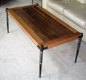 Wood & Iron Coffee and End Tables -- solid cherry framed walnut top, custom ironwork (end tables not shown)