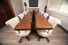 Conference Table -- solid butternut, double natural edge slab top, tree-shaped base, seats 12