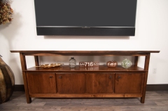 Console Table -- solid butternut, natural edge top, accommodates storage and AV equipment, 34" x 84" x 20"