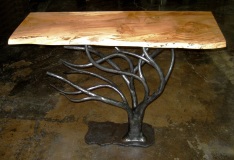Windblown -- natural edge spalted maple slab, custom ironwork