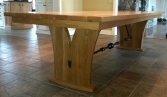 The 114 -- solid white oak top and base, custom ironwork, custom tree base design